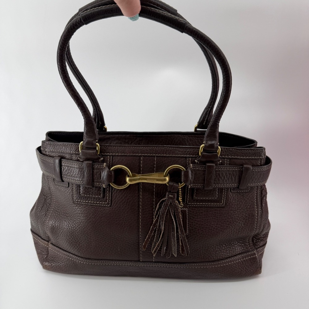 Coach Hamptons Carryall Brown Pebbled Leather Tote Bag 10213 Chocolate Brass